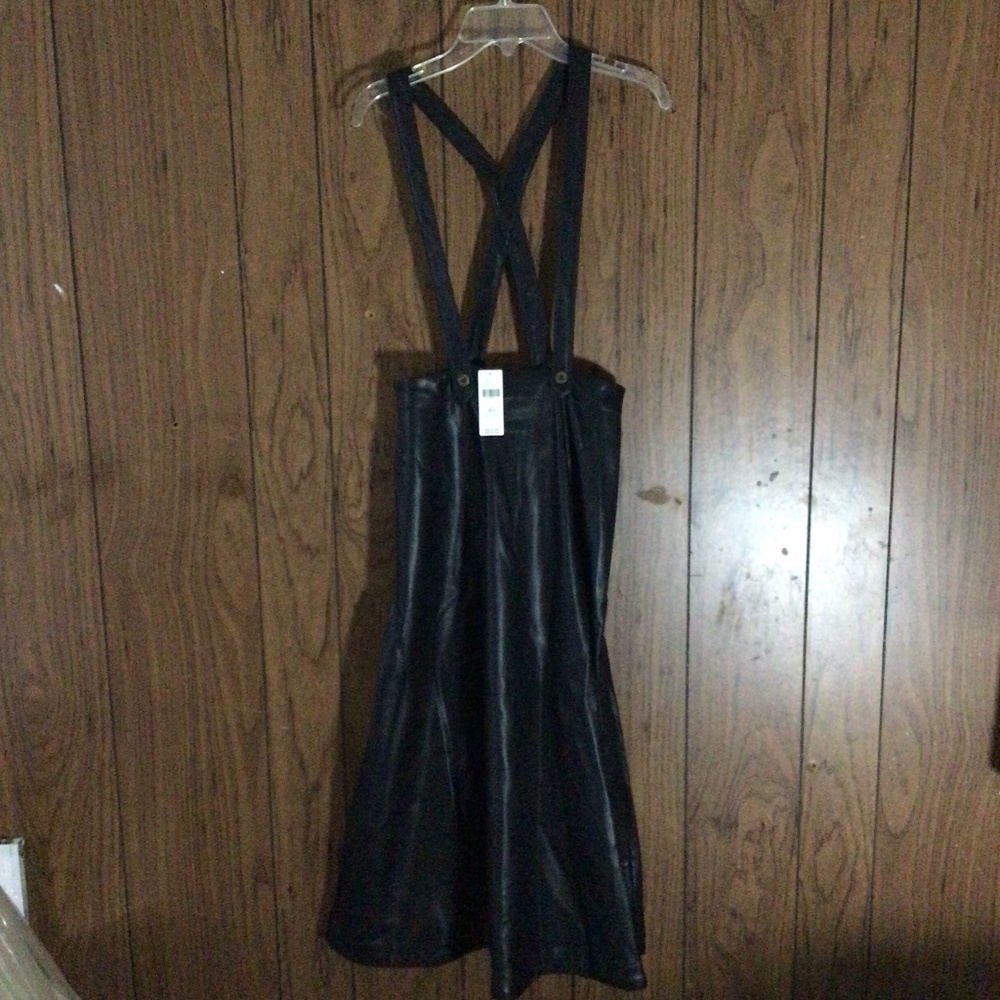 Anthropologie Faux Leather Pinafore Black Skirt